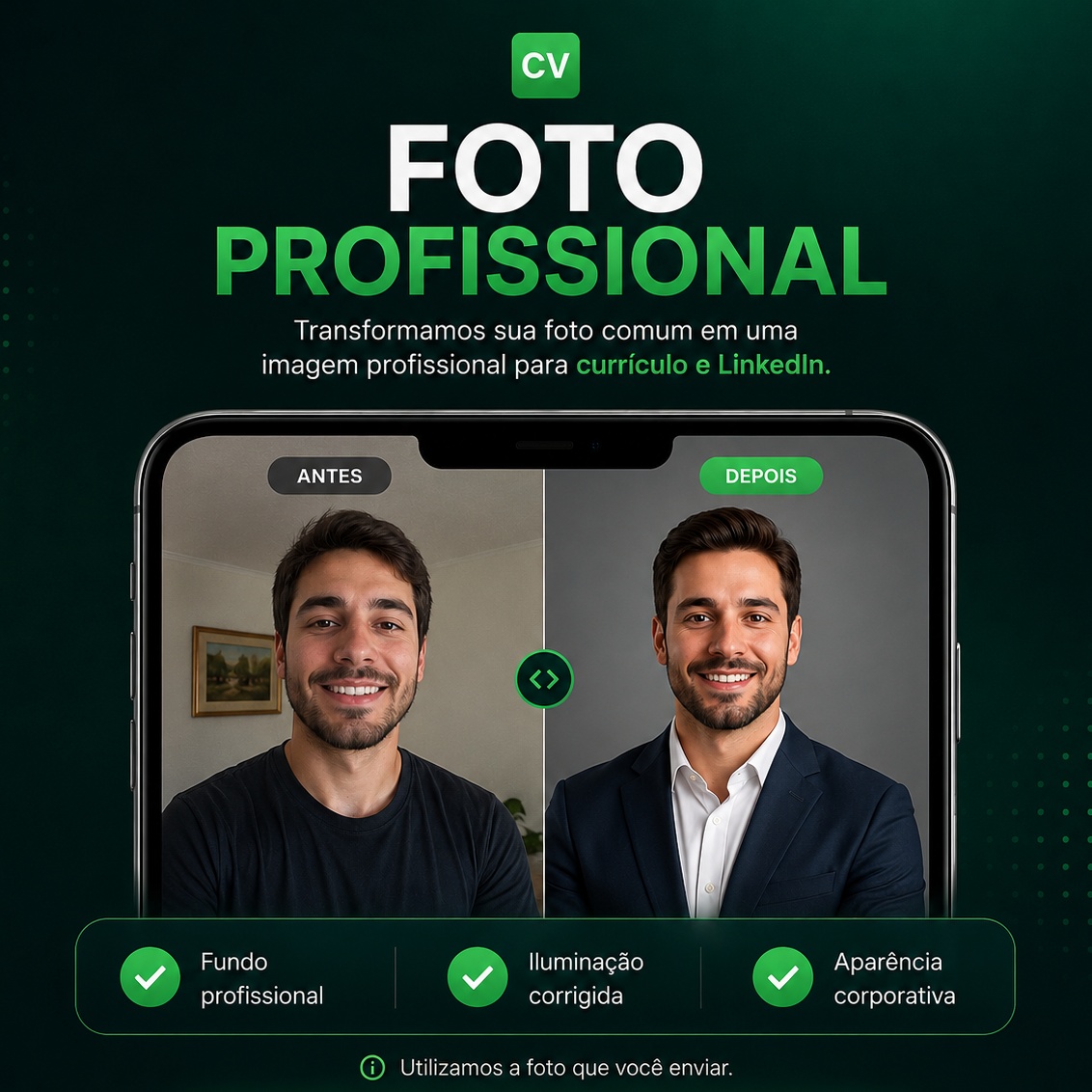 Foto profissional para currículo e LinkedIn
